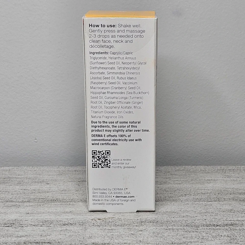 DERMA E‎ Vitamin C Glow Face Oil w/Tumeric Red Raspberry 1 oz Exp 4/27 NEW